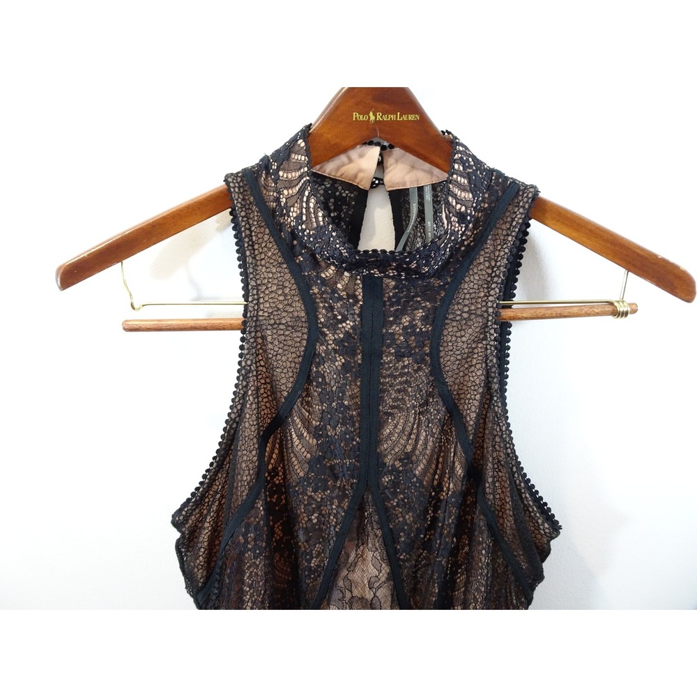 Anthropologie Black Floral Lace Halter Midi Dress Nude Lining 10P Party Formal - Picture 6 of 14